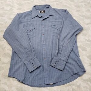 VTG Flying Ranchwear Ruddock Shirt Mens 18 1/2x37‎ Blue Pearl Snap Long Western